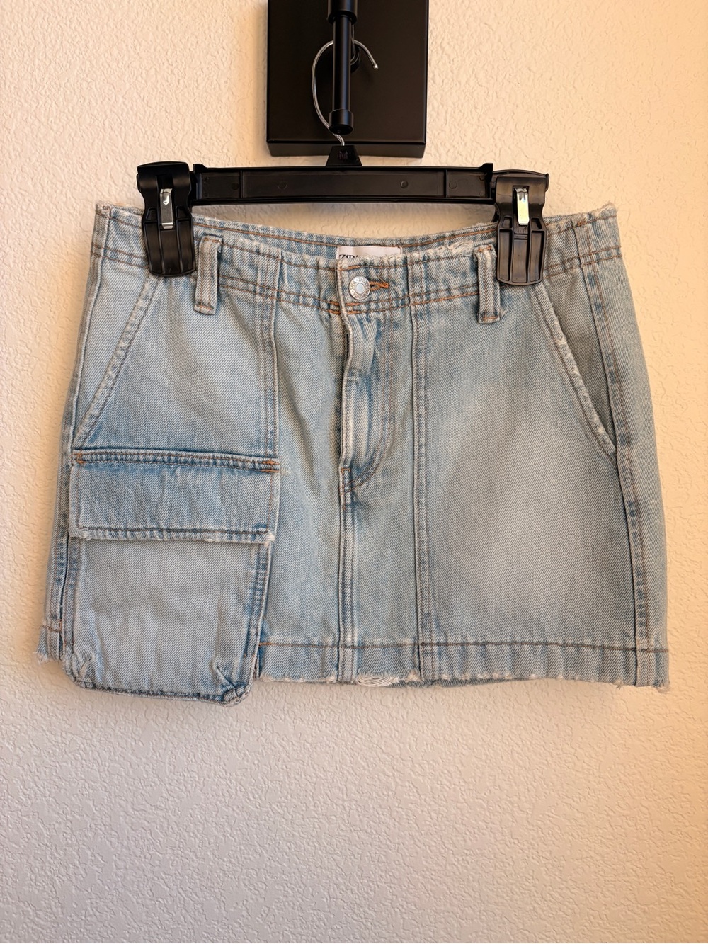 Zara Light Blue Denim Mini Skirt with Utility Pocket